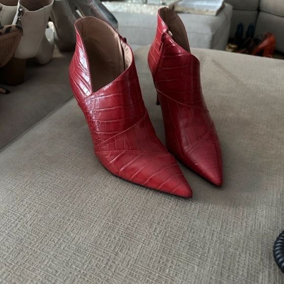 Zara Shoes - Zara Crimson Croc-Embossed Heeled Boots